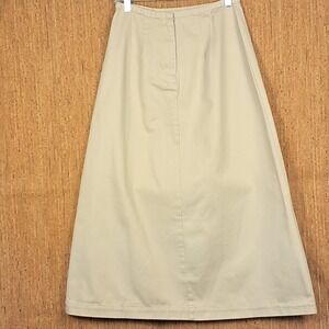 CAMBRIDGE COUNTRY 6P Classic A-Line Maxi Skirt 100% Cotton Khaki Front‎ Zip